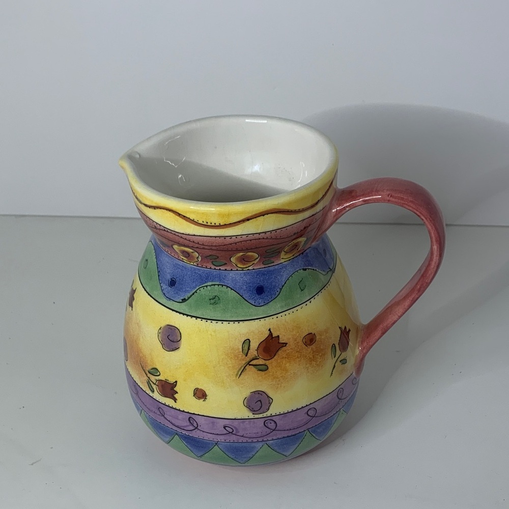Sango Multicolor Ceramic Pitcher with Floral Accents